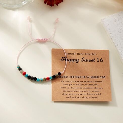 Natural Healing Crystal Milestone Birthday Bracelets Gifts for Girls Women Happy Birthday Adjustable Bracelets Christmas Gift for Mom Daughter Granddaughter Niece Sister Friends in Saudi Arabia