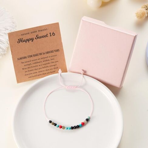Natural Healing Crystal Milestone Birthday Bracelets Gifts for Girls Women Happy Birthday Adjustable Bracelets Christmas Gift for Mom Daughter Granddaughter Niece Sister Friends in Saudi Arabia
