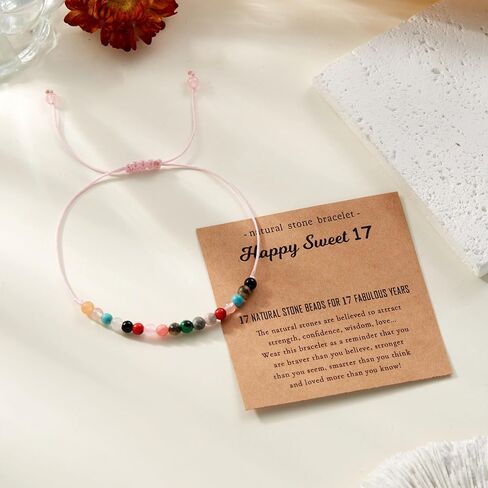 Natural Healing Crystal Milestone Birthday Bracelets Gifts for Girls Women Happy Birthday Adjustable Bracelets Christmas Gift for Mom Daughter Granddaughter Niece Sister Friends in Saudi Arabia