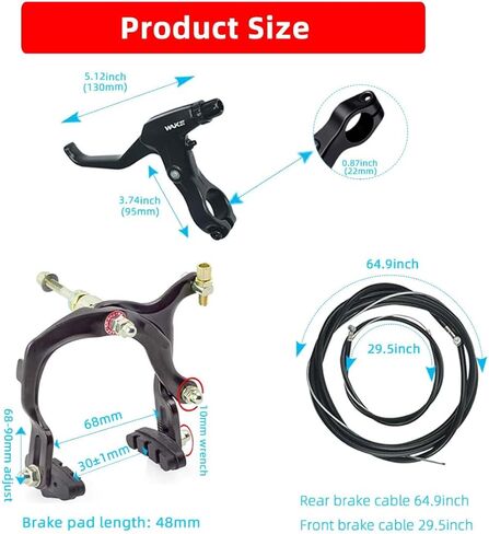 مجموعة فرجار فرامل الدراجة، فرامل فرجار سحب جانبية أمامية وخلفية مع وسادات 48 مم وذراع طويل 4.33 بوصة تتضمن كابلات داخلية وخارجية، رافعة فرامل 4 أصابع، تناسب معظم دراجات الطرق، زوج واحد in Kuwait