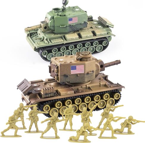 1:72 US Army Tank ＆ Army Men Toys Playset, includes 2pc US Tank-7 Models with 10pc Toy Soldiers, Desert Tan and Olive Drab Green, Perfect Military Toy for Boys in Saudi Arabia