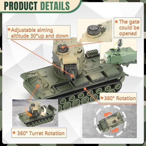 1:72 US Army Tank ＆ Army Men Toys Playset, includes 2pc US Tank-7 Models with 10pc Toy Soldiers, Desert Tan and Olive Drab Green, Perfect Military Toy for Boys in Saudi Arabia