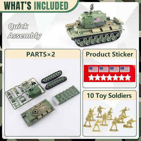 1:72 US Army Tank ＆ Army Men Toys Playset, includes 2pc US Tank-7 Models with 10pc Toy Soldiers, Desert Tan and Olive Drab Green, Perfect Military Toy for Boys in Saudi Arabia