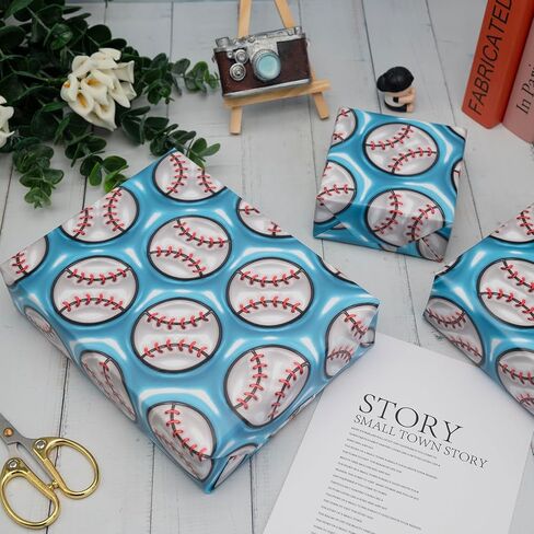 Dtiafu 3D Effect Baseball Wrapping Paper - Sport Wrapping Paper - Unique Design For Girls Boys Women Birthday Baby Shower Holiday - 20 X 28Inch Per Sheet（6 Sheets in Saudi Arabia