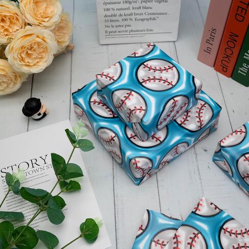Dtiafu 3D Effect Baseball Wrapping Paper - Sport Wrapping Paper - Unique Design For Girls Boys Women Birthday Baby Shower Holiday - 20 X 28Inch Per Sheet（6 Sheets in Saudi Arabia