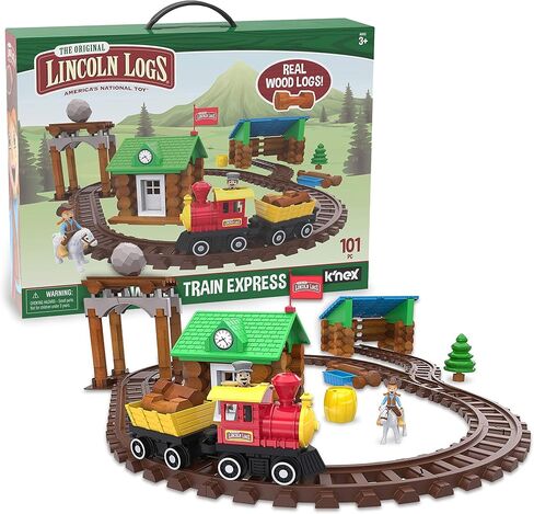 LINCOLN LOGS-Sawmill Express Train - 101 Parts - Real Wood Logs - Buildable Train Track-Ages 3+ - Best Retro Building Gift Set for Boys/Girls-Creative Construction Engineering-Preschool Education Toy in Saudi Arabia