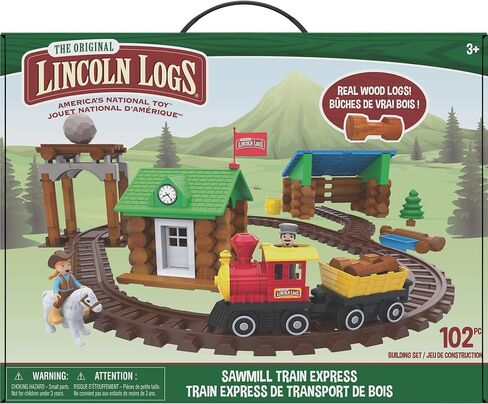 LINCOLN LOGS-Sawmill Express Train - 101 Parts - Real Wood Logs - Buildable Train Track-Ages 3+ - Best Retro Building Gift Set for Boys/Girls-Creative Construction Engineering-Preschool Education Toy in Saudi Arabia
