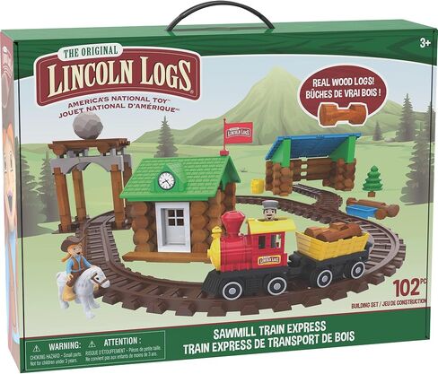 LINCOLN LOGS-Sawmill Express Train - 101 Parts - Real Wood Logs - Buildable Train Track-Ages 3+ - Best Retro Building Gift Set for Boys/Girls-Creative Construction Engineering-Preschool Education Toy in Saudi Arabia