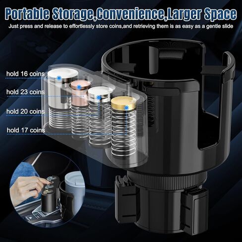 THIS HILL ‎Coin Cup Holder, Upgraded Car Cup Holder Expander with Coin Holder with Diameter Bottles Mugs in 4.4", 2 in 1+Removable Coin Holder Suitable for Most Cars to Store Coins in Kuwait