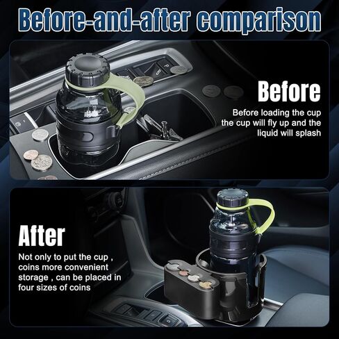 THIS HILL ‎Coin Cup Holder, Upgraded Car Cup Holder Expander with Coin Holder with Diameter Bottles Mugs in 4.4", 2 in 1+Removable Coin Holder Suitable for Most Cars to Store Coins in Kuwait