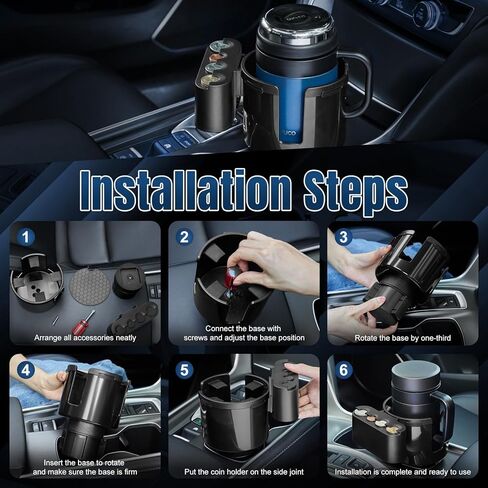 THIS HILL ‎Coin Cup Holder, Upgraded Car Cup Holder Expander with Coin Holder with Diameter Bottles Mugs in 4.4", 2 in 1+Removable Coin Holder Suitable for Most Cars to Store Coins in Kuwait