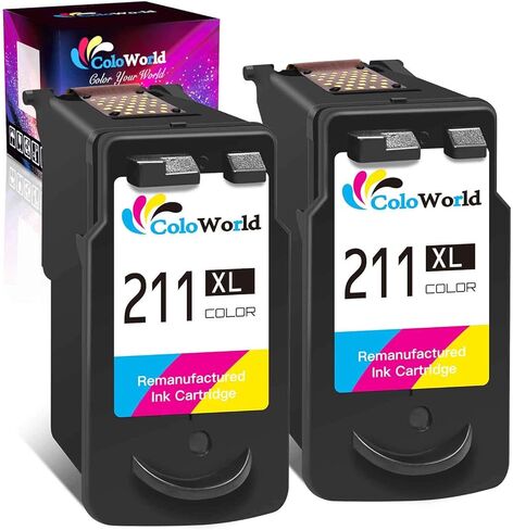 استبدال خراطيش الحبر المعاد تصنيعها من ColoWorld لطابعة Canon 211XL CL-211 (2 ثلاثية الألوان) تستخدم لطابعة Pixma MP495 MX410 MX340 MP250 MX320 MP490 MP499 MX350 MX330 iP2702 MP480 MX420 MP280 iP2700 in Kuwait