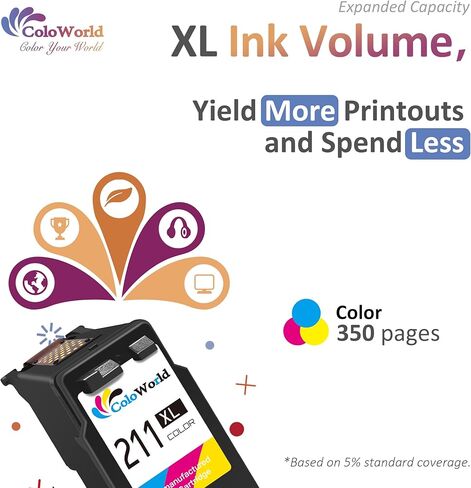 استبدال خراطيش الحبر المعاد تصنيعها من ColoWorld لطابعة Canon 211XL CL-211 (2 ثلاثية الألوان) تستخدم لطابعة Pixma MP495 MX410 MX340 MP250 MX320 MP490 MP499 MX350 MX330 iP2702 MP480 MX420 MP280 iP2700 in Kuwait