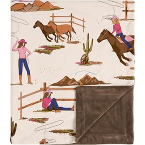 Sweet Jojo Designs Western Cowgirl Girl Soft Baby Blanket Receiving Security Stroller Swaddle Toddler Newborn Infant Kids Travel Warm Minky Wild West Vintage Country Animal Southwest Brown Pink Blue