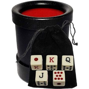Cyber-Deals Dice Cup and 16mm Spanish Poker Dice with Storage Pouch Set (2 Set(s)), Black, Red