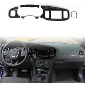JWWY for Charger Center Consoles Dash Board Dashboard Instrument Gauge Cluster Dash Fascia Trim Panel Garnish Bezel for 2015-2024+ Dodge Charger Interior Accessories, ABS Carbon Fiber 5pcs