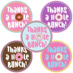 Donut Thank You Sticker Labels by Adore By Nat - Girl Children Birthday Doughnut Party Supplies - Set of 50