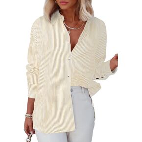 Diosun Womens Striped Button Down Shirts Classic Long Sleeve Stylish Collared Office Work Blouses Tops