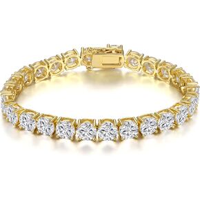 Gemsme Tennis Bracelets for Women, 18K Gold Plated 5mm Round Gorgeous Cubic Zirconia Tennis Bracelets for Men, Gold Plated Bracelet Jewelry Size 6.5-8.5 Inch