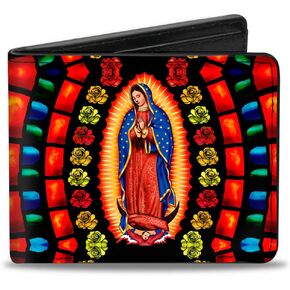 Buckle-Down Men's PU Bifold Wallet-Virgen de Guadalupe, Multicolor, 4.0" x 3.5"