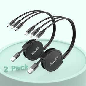 3-in-1 Multi Charging Cable Retractable iPhone Charger Cable，2Pack Multiple Charging Cord Coiled Cable with Lightning/Type C/Micro USB Ports for iPhone 14/13,iPad,Samsung,Huawei,LG,HTC(4ft)