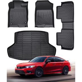 for Honda Civic Floor Mats 2022 2023 2024 Sedan, Custom Fit All-Weather TPE Rubber Car Floor Liners and Trunk Cargo Mat Full Set for Civic 11th Gen Accessories 2022-2024 Gift, 4PCS