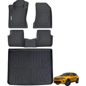 Floor Mats & Trunk Mat for Dodge Hornet 2023 2024 GT/GT Plus & R/T Plug-in Hybrid,TPE All Weather Protection 1st & 2nd Row Car Floor Liners with Cargo Liner Accessories-Black