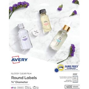 Avery Printable Round Labels with Sure Feed, 3/4" Diameter, Glossy Clear, 400 Customizable Labels (4222)
