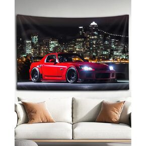 QEOPGNE Large Wall Tapestry S_2000 Red Sports Car Jdm Night City Wall Flags Tapestry for Bedroom Living Room Wall Art Decor Tapestries 40"x60"