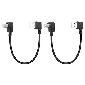 90 Degree Short USB Printer Cable 25CM Left Angle USB 2.0 Type A Male to Down Angle B Male Scanner Cable Cord(2 Pcs)