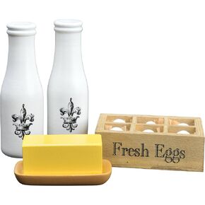 The Queen's Treasures 11 Piece Vintage Kitchen Food Accessory, 2 Milk Bottles, Butter with Dish and Fresh Eggs with Crate. Compatible with American Girl Dolls Kitchens & Furniture