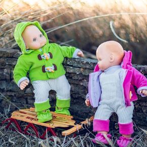 The Queen's Treasures 15 Inch Baby Doll Clothes, Set of Two Complete Overall Outfits Pink & Green Jackets, Overalls, Shirt, Bootie Shoes, Compatible with American Girls' Bitty Baby Twins