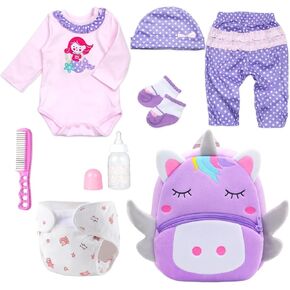 8 Pcs Reborn Baby Girl Doll Clothes Outfit Accessories with Backpack fit for 17-22 Inch Reborn Doll Newborn Baby Girl