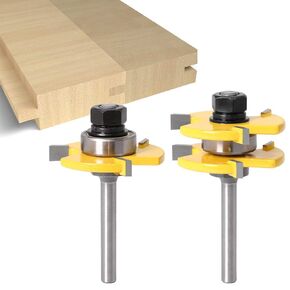 2 pcs Tongue and Groove Router Bit 1/4" Shank Grooving Router Bits T Shape 3 Teeth Wood Milling Cutter…