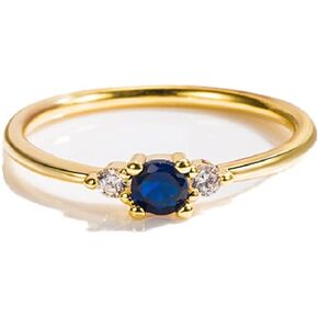 18k Gold Plated Petite Simulated Sapphire and White Cubic Zirconia Promise Ring 925 Sterling Silver Solitaire Wedding Engagement Eternity Ring for Women or Girl Teens