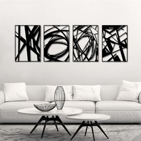 Black Abstract Wall Art, Metal Art Wall Decor, Modern Large Wall Art, 3D Abstract Wall Sculptures for Bedroom Bathroom Living Room (4 Pack, 16 x 11 in)