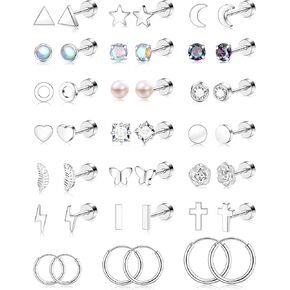 LYLYMIMI Stainless Steel Hypoallergenic Stud Earrings for Women Men CZ Earrings Piercing Ear Cartilage Silver Tone 20G 2MM-8MM