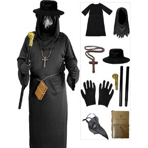 HAOSUN Plague Doctor Costume Set 8 in 1 Steampunk Halloween Plague Doctor Mask Outfit for Men Adults (Costume 8 in 1 set)