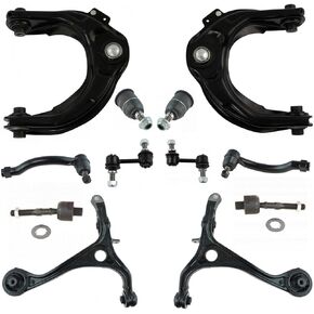 TRQ 12 Piece Steering Suspension Kit Control Arms Tie Rods Sway Bar End Links Compatible with 2007-2008 Acura TL