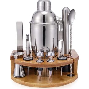 Bartender Kit with Bamboo Stand, 12 Piece 25oz Cocktail Shaker Set with All Essential Bar Tools Set for Drink Mixing, Ideal Gifts for Cocktail Lovers, Home Bar Bartending Kit with Cocktail Recipes in Saudi Arabia
