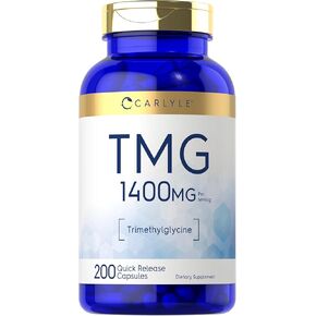 Carlyle TMG 1400mg | 200 Trimethylglycine Quick Release Capsules | Non-GMO & Gluten Free Supplement