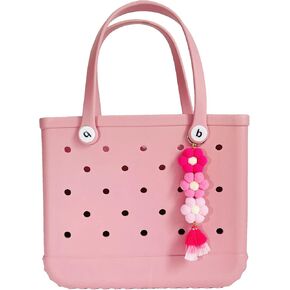Boho Pink Pom Pom Flower Tassel Charms for Bogg Bag Accessories Rubber Beach Bag, Boho Purse Charms,51