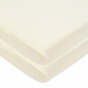 American Baby Company 2 Pack Fitted Mini Crib Sheet 24" x 38", Soft Breathable Neutral 100% Cotton Jersey Portable Sheet, Cream, for Boys and Girls, Fits Most Pack N Play Mattresses