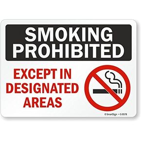 SmartSign “Smoking Prohibited - Except in Designated Areas" Sign | 10" x 14" Aluminum