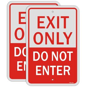 Exit Only Do Not Enter Signs Metal Reflective Do Not Enter Sign 12" x 18" Exit Only Signs No Entry Signs Rust Free Aluminum UV Printed Easy Mounting Outdoor Use Waterproof Sturdy 2 Pack