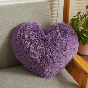 LIFEREVO Fluffy Faux Fur Heart Throw Pillow with Insert,15"x17" Valentine's Day Decorative Heart Shaped Pillow,Plush Heart Pillow Furry Fuzzy Lovely Pillow Gift for Girls,Women,Lover,Friends,Purple