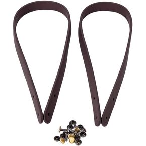Tinje Bag Strap 65cm Replacement Handmade Leather Bag Handles with Bronze Rivets for Diy Shoulder Bag Purse Making Supplies 2 Pcs(Red)
