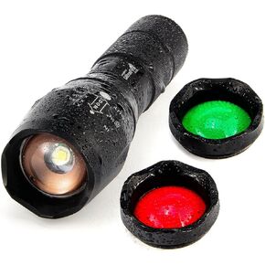 ULTRAFIRE A100 Tactical LED Flashlight Mini,800 Lumen Hunting Handheld Flashlight Focusable 3 Colors Exchange Glass Lens (Generate RED or Green Light)