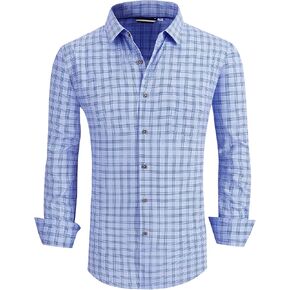 Alex Vando Mens Button Down Shirts Wrinkle Free 4-Way Stretch Print Business Casual Shirt