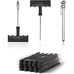 Tire Repair Tackle Kit with Black Rubber Plugs - Super Adhesion Tire Plug Kit for Repairing Flat Tire - Universal Tire Plug Repair Kit Tool Fits Car Truck SUV ATV Motorcycle